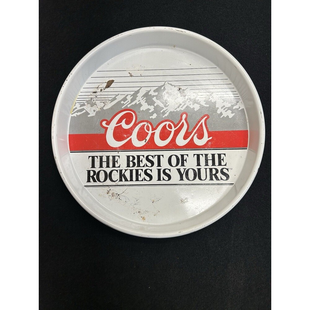Vintage Coors Beer Round Metal Serving Tray 13" White/Red Best Of The Rockies S1